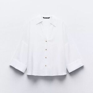 Zara wide sleeve linen blend blouse